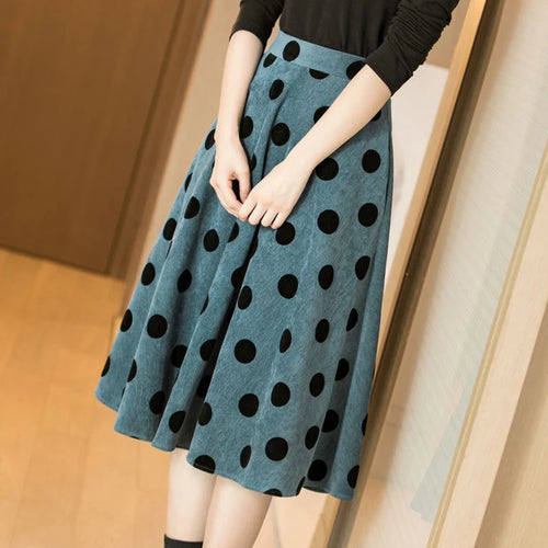 Women Casual Skirt 2023 Spring Autumn Korean Simple French Elegant Retro Office Dot Designed Female Corduroy Skirts