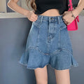High Street Ruffles Mini Skirts Women Sweet A-line Empire Denim Faldas Girls Spliced Fashion Ulzzang Slim Outwear Leisure Chic