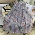 Sequin Mesh Embroidery Dragonfly Long Skirt Women's Spring And Summer Slim High Waist Pleated Sweet Midi Tulle Skirt Print skirt