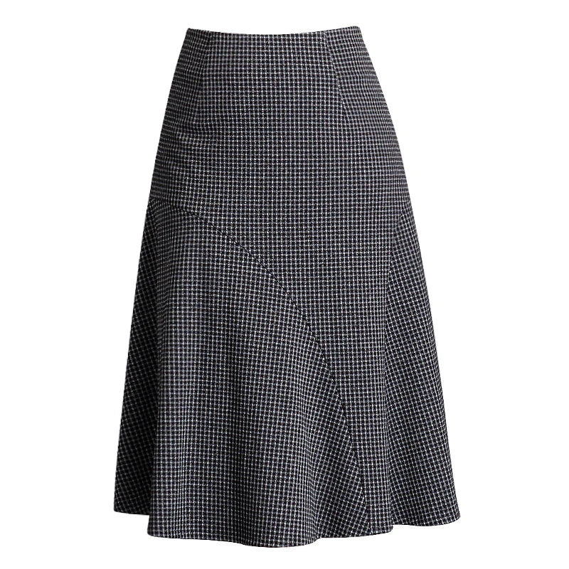 Women Patchwork Wrap Hip Skirt Autumn Winter High Waist Plaid Skirt Women Fashion Fishtail Design Mid -Length Skirt