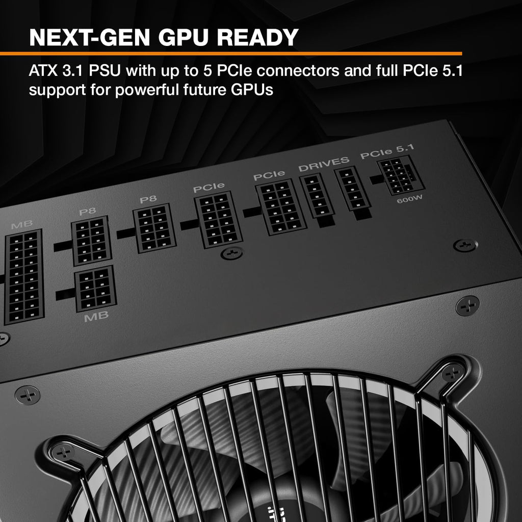 be quiet! Pure Power 13 M 1000W Power Supply, 80 Plus® Gold Certification, ATX 3.1 PSU, Support for PCIe 5.1 GPUs, semi-Passive 120mm be quiet! Fan, LLC Technology, Single Rail, for Overclocked GPUs
