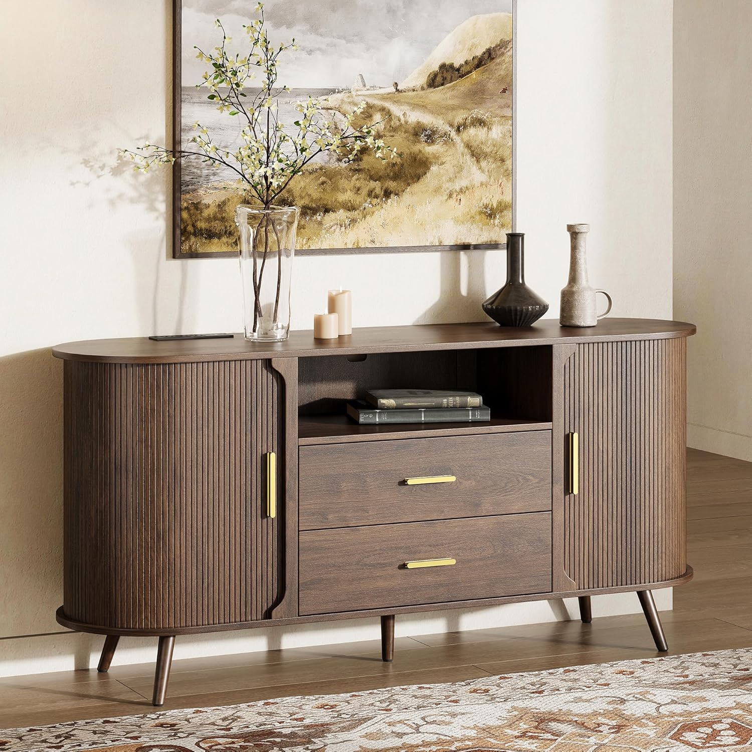 60" Sideboard Buffet Cabinet with Storage, Sliding Door & Adjustable Shelf, Modern Accent Sideboard Coffee Bar Console Table for Kitchen, Entryway and Living Room