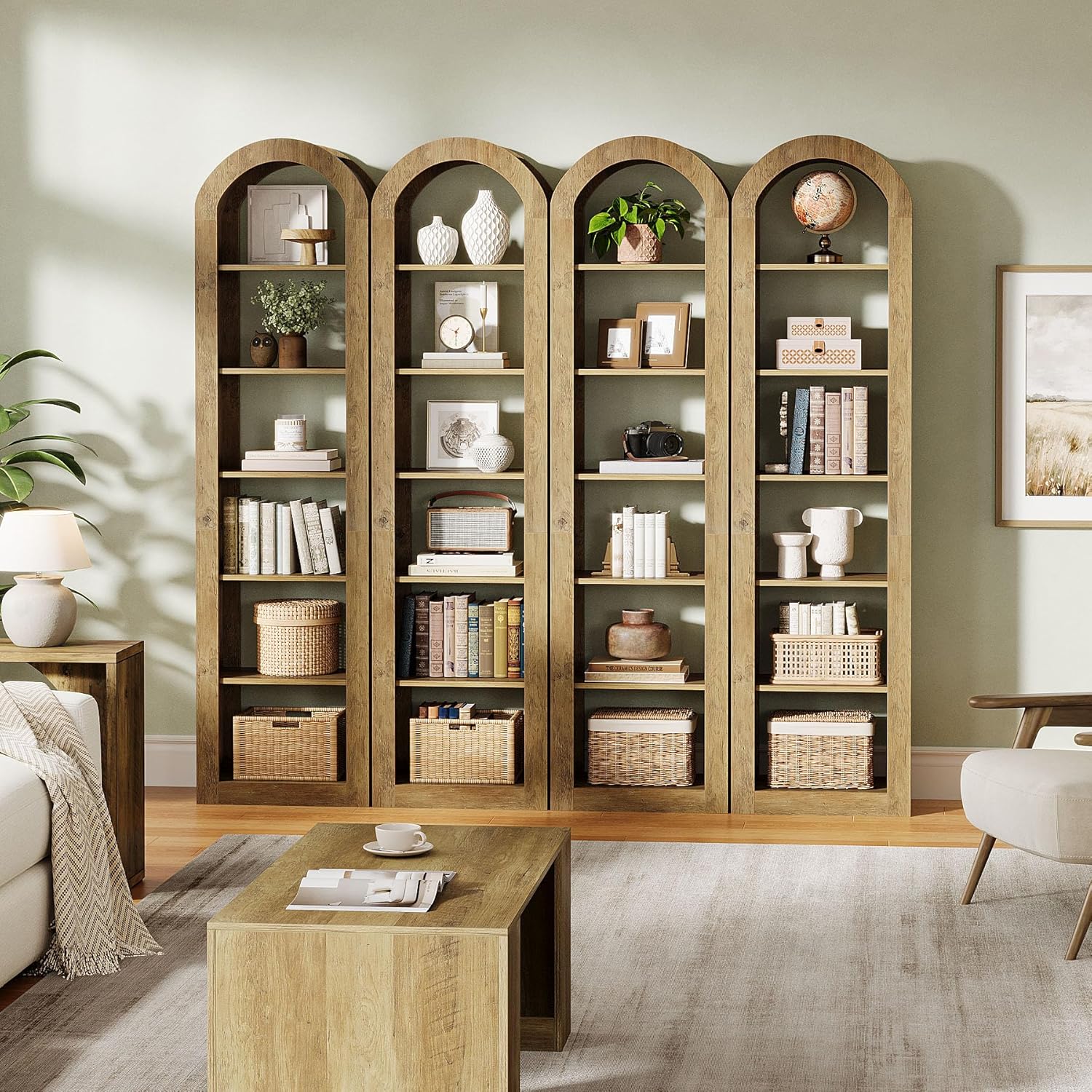 Tribesigns 74.8" Tall Arched Bookshelf, 6-Tier Narrow Open Bookcase, Floor Standing Corner Display Shelves Storage Organizer for Small Space, Home Office, Living Room (Rustic Brown, 1 PC)