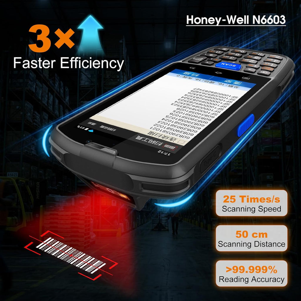 FARSET F7 Android 14 Barcode Scanner PDA, 4GB RAM 64GB ROM, HW-N6603 1D/2D/QR Scan Engine, NFC, 5000mAh Removable Battery, IP67 Rugged for Warehouse & Logistics, 2026