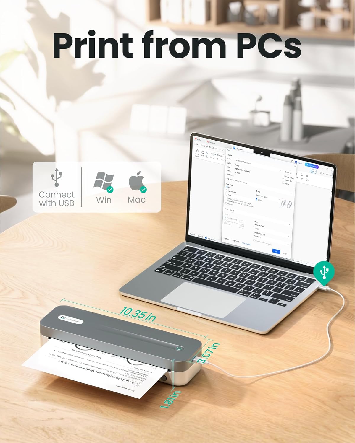 P1 Pro Ink-Free Thermal Printer, Portable US Letter Size Bluetooth Printer with 1 Roll Paper, for iPhone Android Computer, Home Office Use