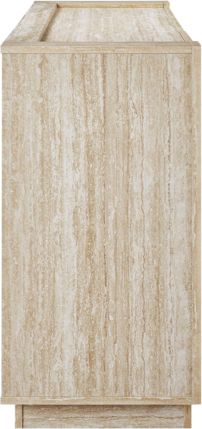Modway Hollis Sideboard with Faux Travertine Finish - Large 59 Inch 3 Door Storage Buffet Cabinet with Adjustable Shelves for Living Room, Dining Room, Entryway, Hallway, Kitchen in Travertine