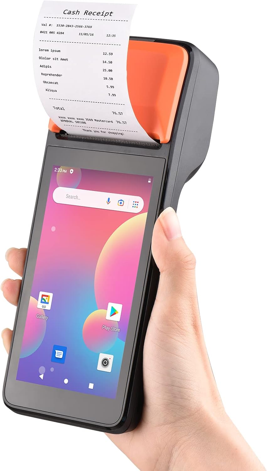 POS Receipt Printer, Handheld 3G PDA Terminal for Android 8.1 1D 2D Barcode Scanner, Support 3G BT WCDMA, with 5in Touchscreen, 58mm Width Thermal Label Printing for Supermarket Small Business