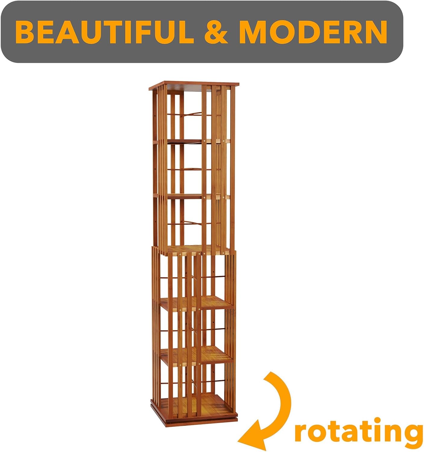 SpaceAid 6 Tier Rotating Bookshelf Tower, Bamboo Spinning Book Shelf, Revolving 360 Bookcase Storage Swivel Round Carousel, Vertical Rotate Turning Spiral Corner Organizer (6-Tier Walnut)