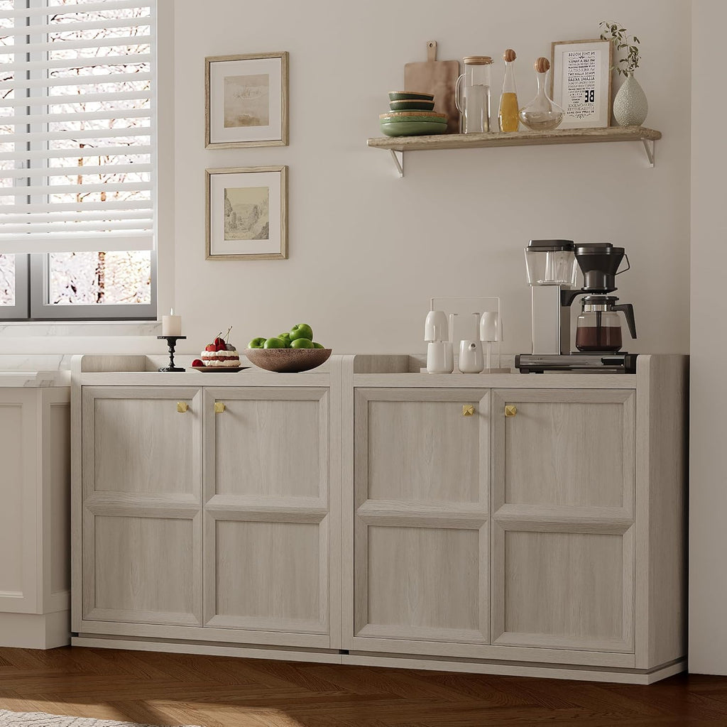 SICOTAS Buffet Cabinet with Storage 101" Sideboard Accent Storage Cabinet for Bedroom Dining Room Living Room Entryway with Doors & Shelves Modern Buffet Table with Golden Handle Credenza Side Board