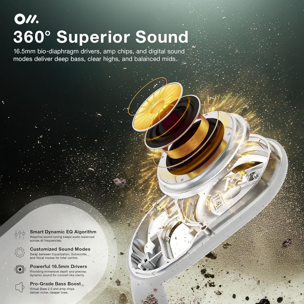 Oladance OWS2 Open Ear Wireless Headphones, Memory Titanium Frame, Virtual Bass 2.0, 16.5mm Drivers, 19H Battery, IPX4 Waterproof, Touch Controls, Bluetooth 5.3, Multi-Point Pairing (White)