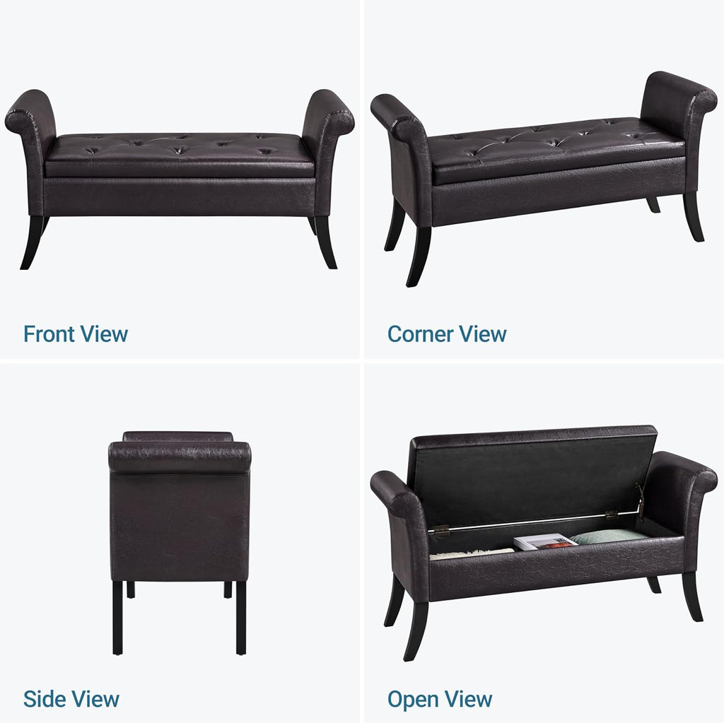 Yaheetech Ottoman with Storage, 52" PU Leather Storage Ottoman Bench with Safety Hinge, Upholstered Bench with Seating for Bedroom, Living Room, Holds up to 661 lb, Dark Brown