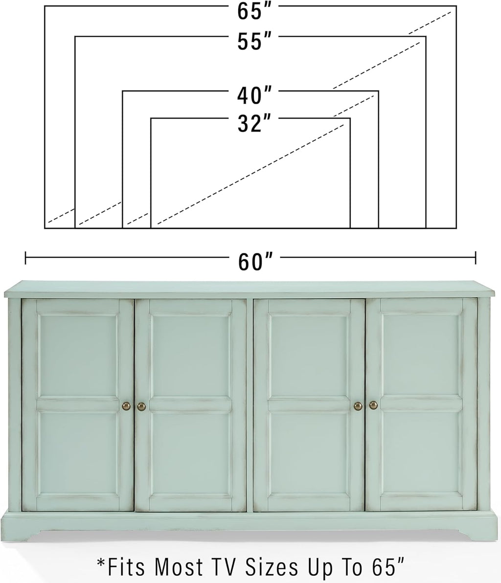 Crosley Furniture Holbrook Traditional Sideboard Buffet Cabinet, Kitchen Storage, Living Room TV Stand, Distressed Seafoam Blue