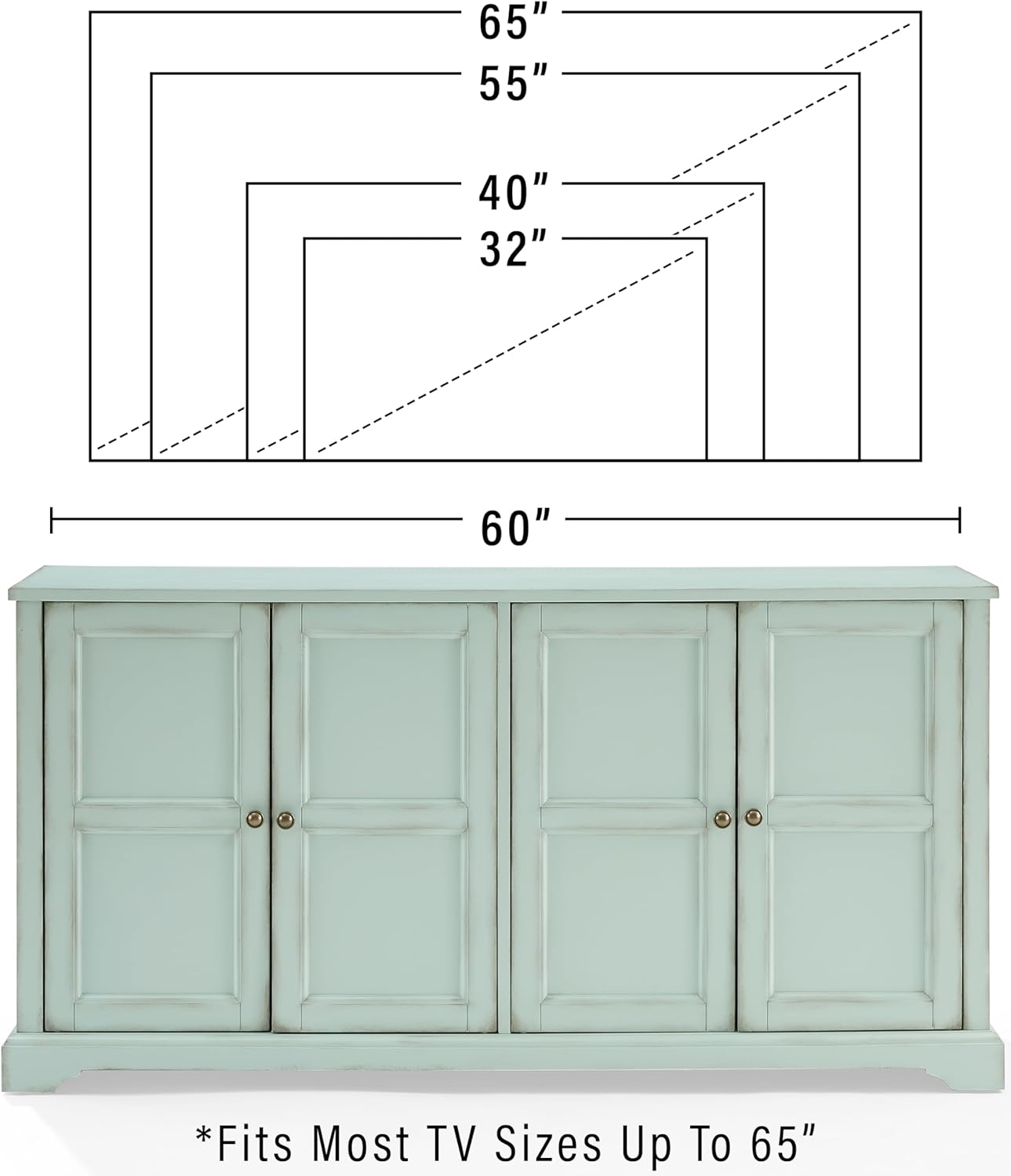 Crosley Furniture Holbrook Traditional Sideboard Buffet Cabinet, Kitchen Storage, Living Room TV Stand, Distressed Seafoam Blue