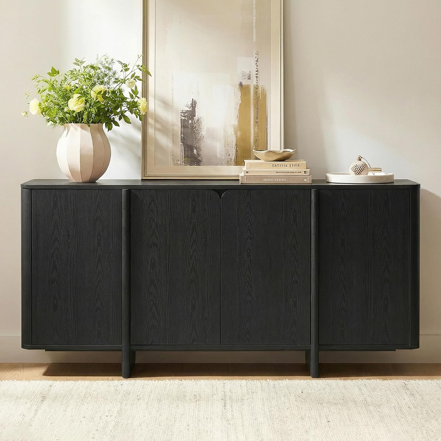 CHITA 66" Sideboard Buffet Cabinet with Storage, Modern Console Cabinet with 4 Doors & Adjustable Shelves, Storage Credenzas for Living Room, Kitchen, Hallway, Bar, Black