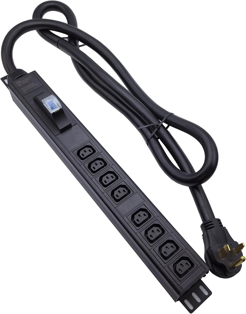 L6-50P 50 Ampere Rack Mounted PDU Power Socket with 8-Position C13 Socket Output Circuit Breaker Protection, Aluminum Alloy Shell 6-Foot 8AWG Cable (C13-08-S)
