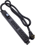 L6-50P 50 Ampere Rack Mounted PDU Power Socket with 8-Position C13 Socket Output Circuit Breaker Protection, Aluminum Alloy Shell 6-Foot 8AWG Cable (C13-08-S)
