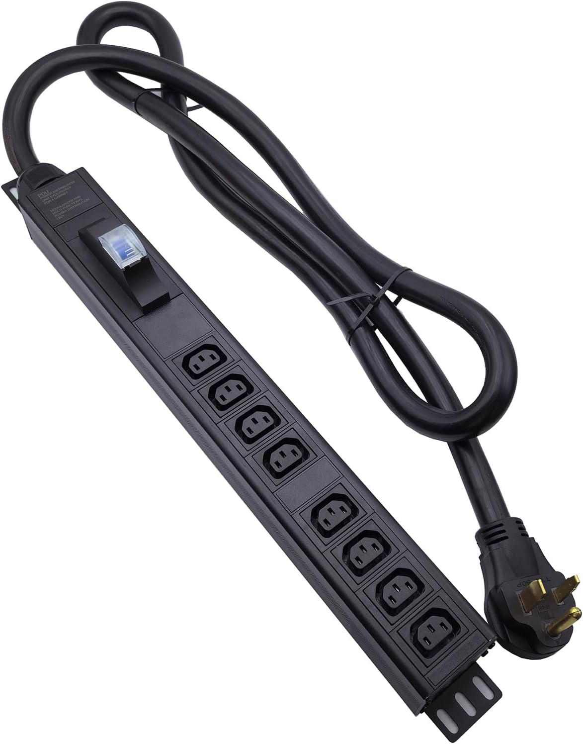 L6-50P 50 Ampere Rack Mounted PDU Power Socket with 8-Position C13 Socket Output Circuit Breaker Protection, Aluminum Alloy Shell 6-Foot 8AWG Cable (C13-08-S)