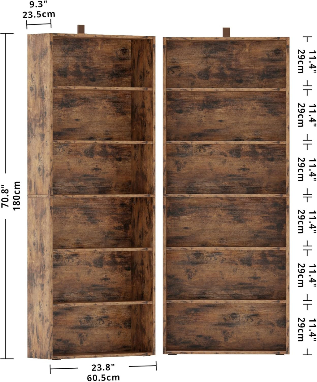 IRONCK Bookshelves and Bookcases Set of 2 Floor Standing 6 Tiers Display Storage Shelves 70 in Tall Bookcase Home Decor Furniture for Home Office, Living Room, Bed Room
