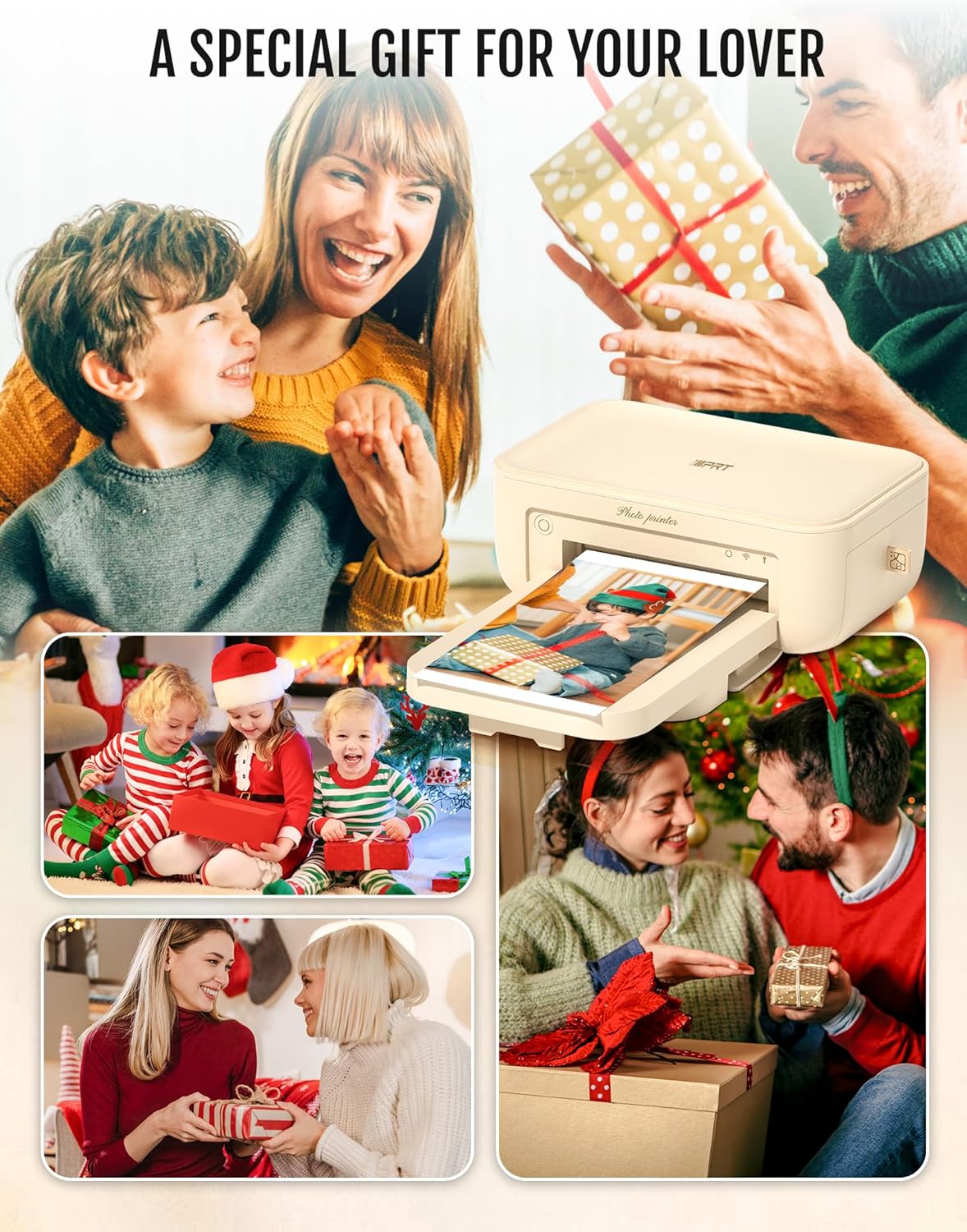 iDPRT 4x6 Photo Printer, CP4100 Instant Photo Printer for iPhone & Android with 108 Sheets & 2 Cartridges, Wireless Portable Picture Printer, 300DPi Thermal Dye Sublimation, Beige