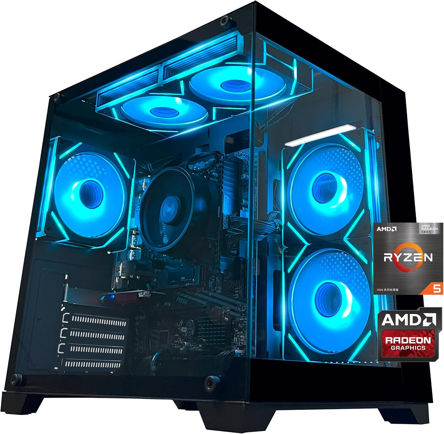 YAWYORE Gaming PC Desktop Computer AMD Ryzen 5 5600GT,16GB DDR4 3200MHz,1TB M.2 NVMe PCle,550W 80PLUS PSU,WiFi,Game Design Office Console,Sea View Room, Towers PC (Black)