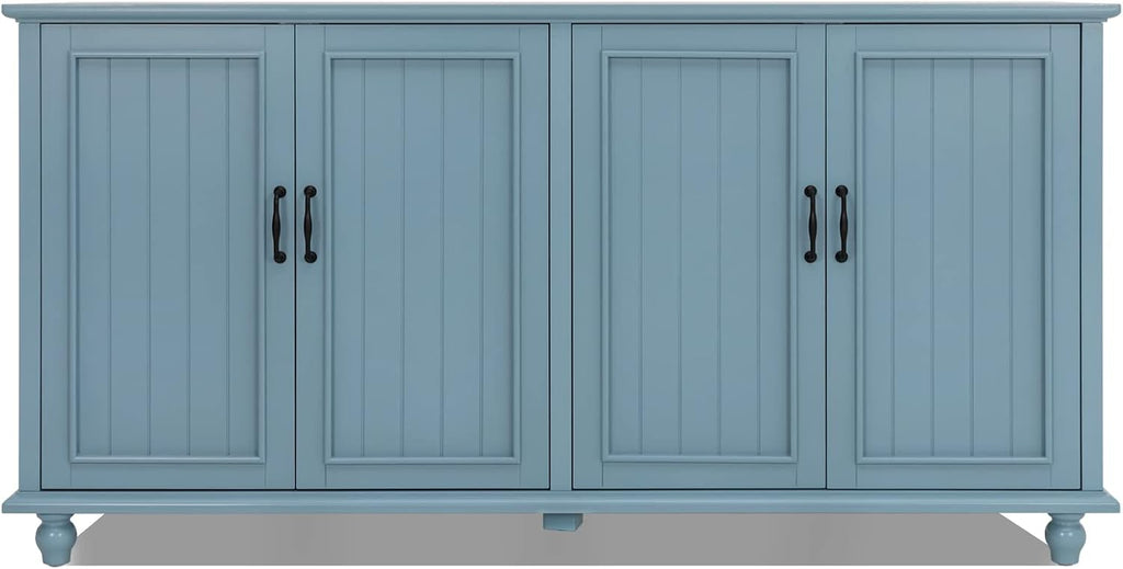 Scurrty Buffet Cabinet with Storage, 62'' Coffee Bar in Kitchen, Buffet with 4 Doors,Sideboard Buffet Cabinet for Dinning Room, Kitchen & Living Room (4 Doors, Blue)