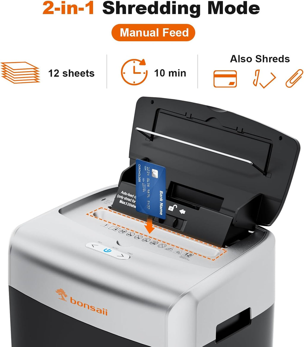 Bonsaii Paper Shredder for Office, 120-Sheet Autofeed Heavy Duty Shredder for Home Office Use, 30 Minutes/Micro Cut/P-4 High Security Level/6 Gallon Large Bin