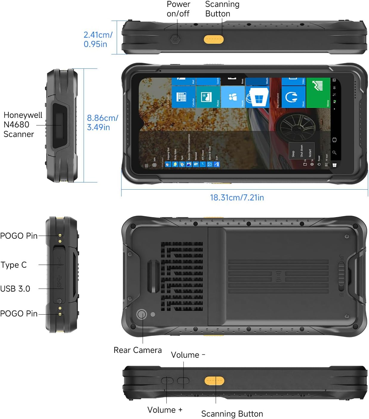 Rugged Tablet I61J, 6.5 inch Windows 11 Pro Enterprise Handheld PDA with N4680 Barcode Scanner, 1D/2D QR Inventory Scanner Data Terminal, 8GB+128GB Industrial Work PC for WMS, Retail