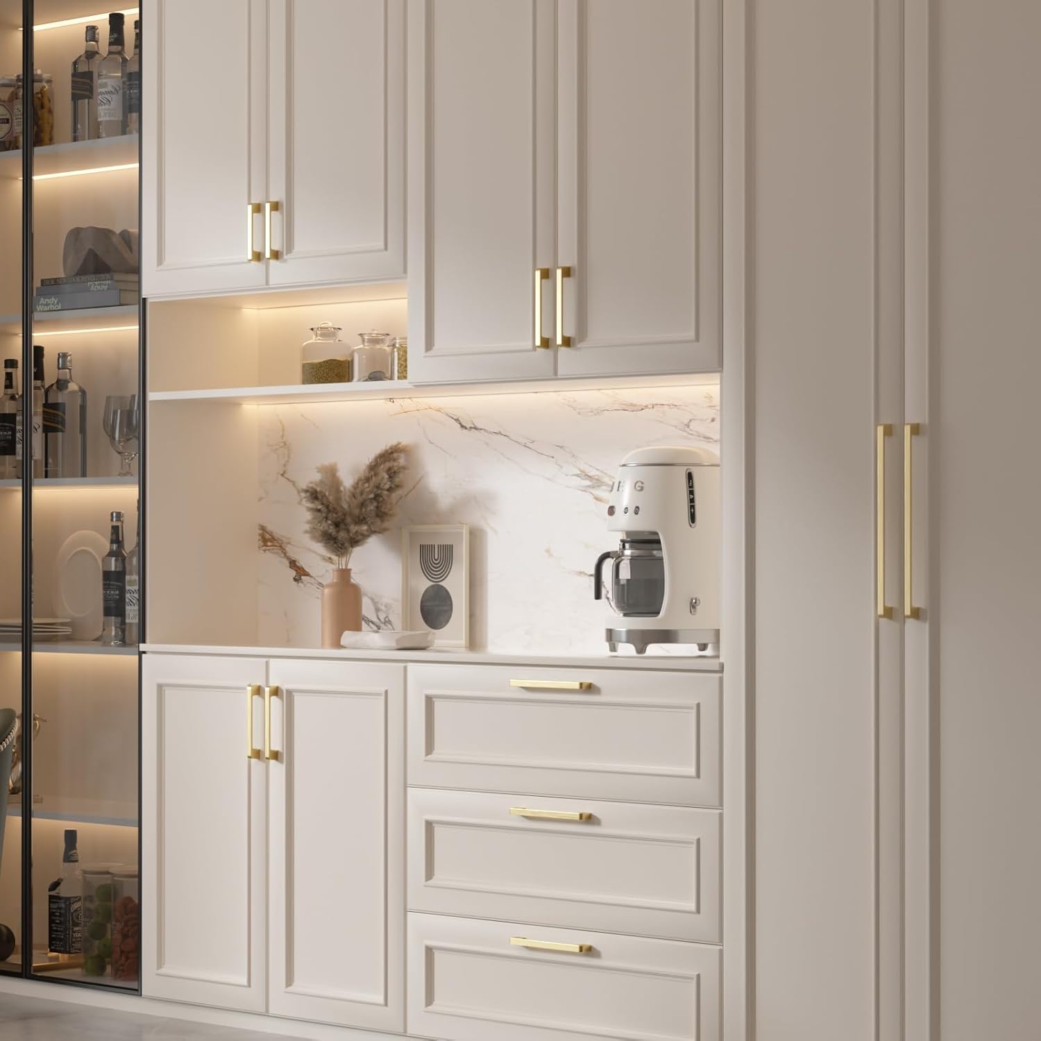 30 Pack 5 Inch Brushed Gold Cabinet Pulls Solid Zinc Alloy Gold Cabinet Handles - Brushed Brass Dresser Drawer Pulls for Kitchen Cabinet Hardware Zinc Alloy Handles