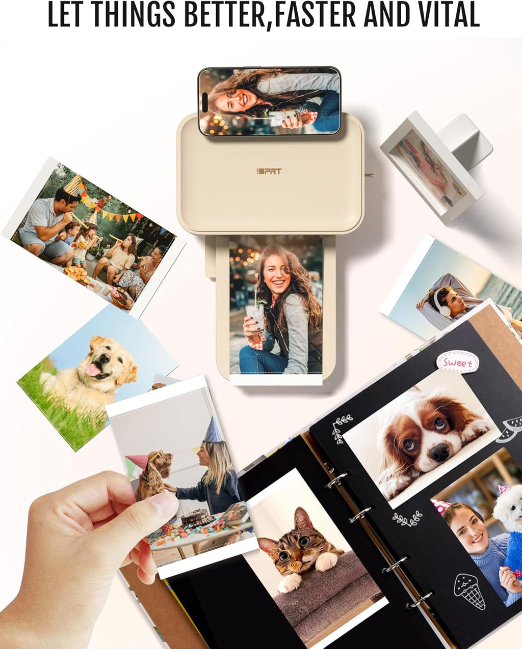 iDPRT 4x6 Photo Printer, CP4100 Instant Photo Printer for iPhone & Android with 108 Sheets & 2 Cartridges, Wireless Portable Picture Printer, 300DPi Thermal Dye Sublimation, Beige