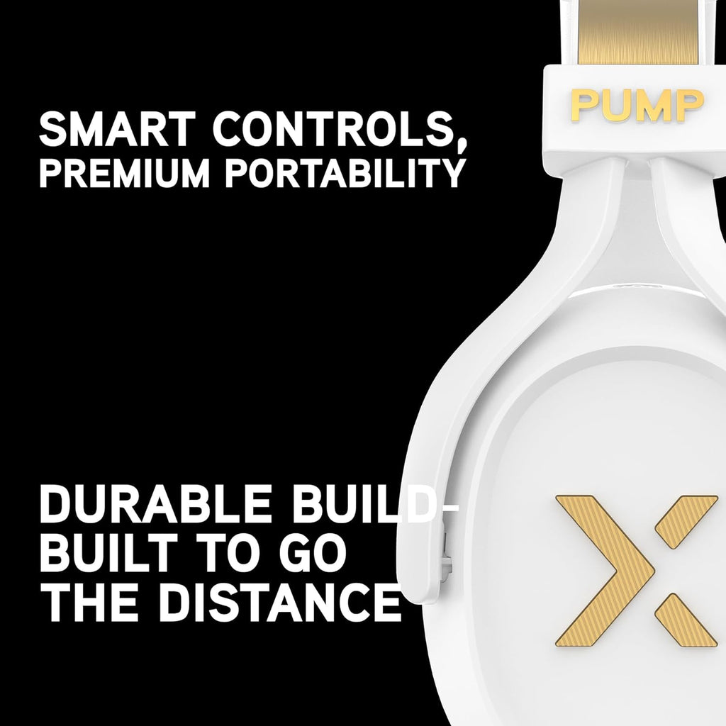 BlueAnt Pump X Wireless Over-Ear Headphones, Bluetooth, Powerful Bass, Active Noise Cancelling & Transparency Mode, Interchangeable Ear Cups, All-Day Comfort for Gym and Training, White/Gold