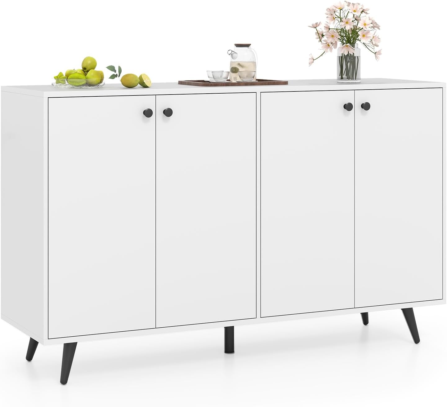 Giantex Sideboard Buffet Cabinet, 50'' Accent Kitchen Storage Cabinet with 4-Door & 5-Position Adjustable Shelves, Modern White Sideboard with 5 Support Legs, Buffet Table for Coffee Bar, Living Room