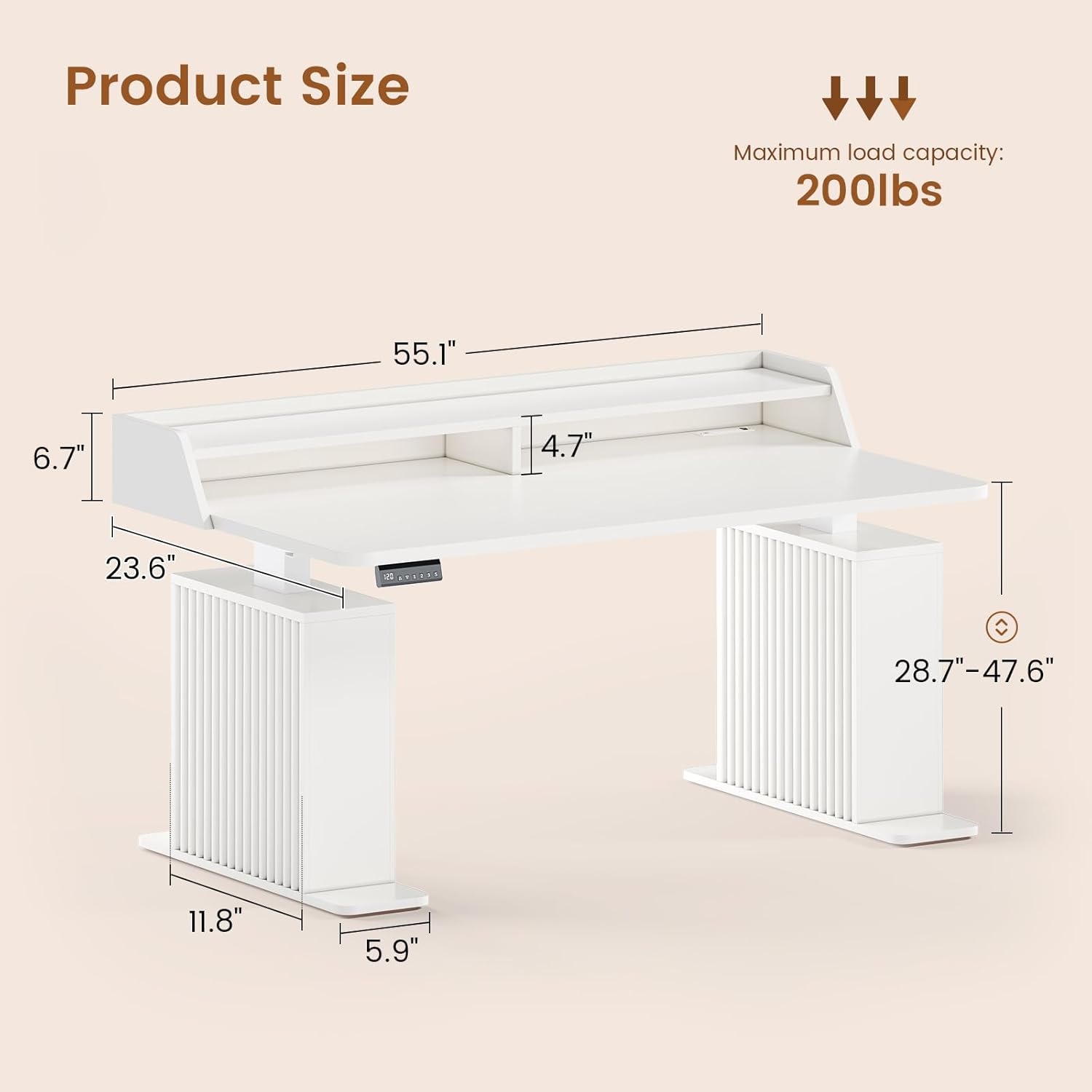 SEDETA Standing Desk with Storage, 55" Fluted Stand Up Desk with Power Outlets & LED Lights, Height Adjustable Table with Monitor Shelf for Home Office, Gaming, White