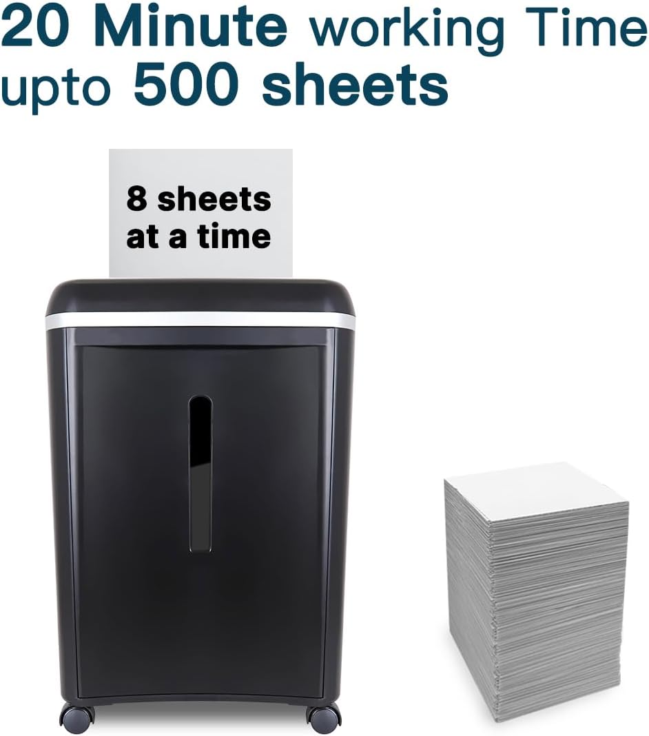 WOLVERINE 8-Sheet Super Micro Cut High Security Level P-5 Ultra Quiet Paper/Credit Card Home Office Shredder with 4.5 gallons Pullout Waste Bin SD9101 (Black)