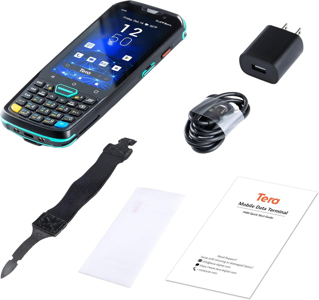 Tera Android 11 Barcode Scanner with 26 Keys HS7 Scan Engine IP67 Rugged 4+64GB 5100 mAh Battery QC 3.0 Fast Charge 4” Touch Screen Mobile Terminal for Warehouse Inventory Scanner P400