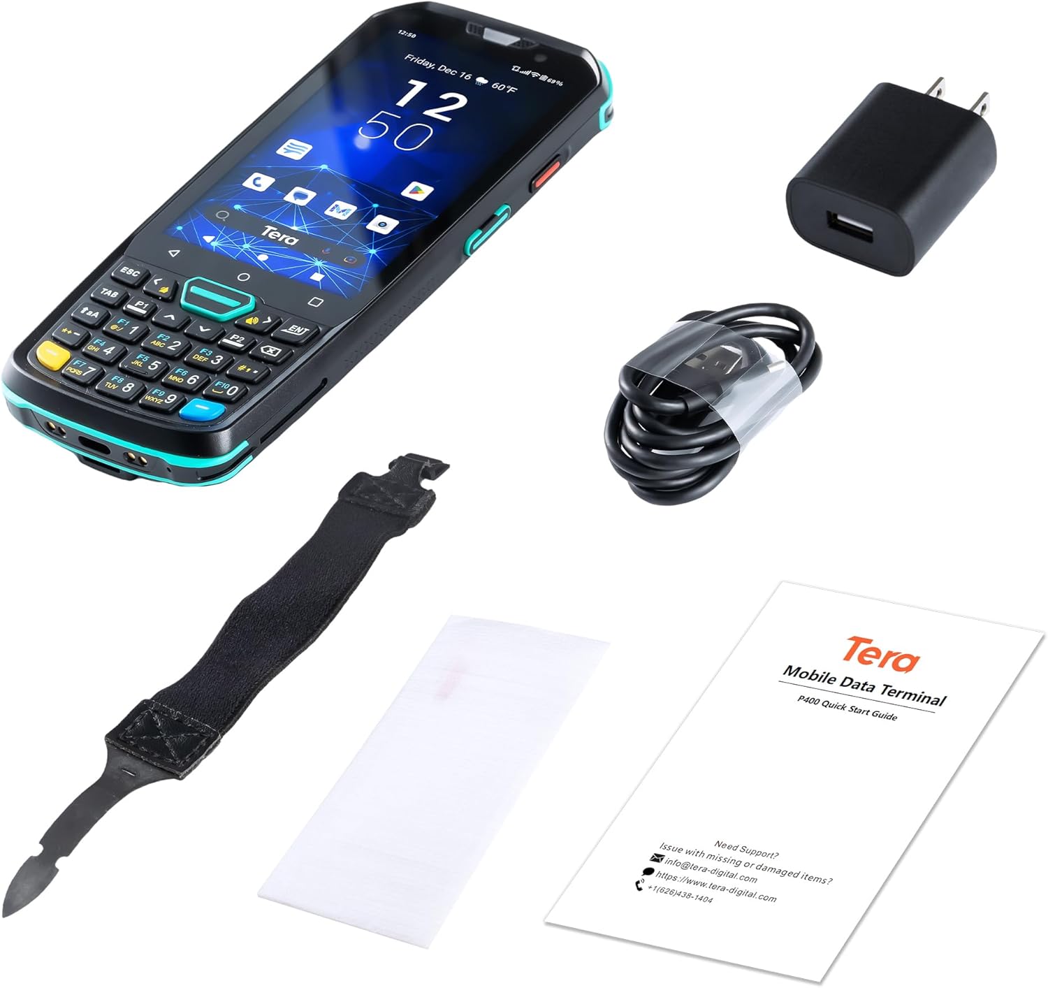Tera Android 11 Barcode Scanner with 26 Keys HS7 Scan Engine IP67 Rugged 4+64GB 5100 mAh Battery QC 3.0 Fast Charge 4” Touch Screen Mobile Terminal for Warehouse Inventory Scanner P400
