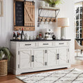JXQTLINGMU 66" Farmhouse Buffet Cabinet with Storage, Sideboard Credenza with 4 Door Cabinets, Adjustable Shelves & 3 Drawers, Coffee Bar Cabinet for Dining Room, Kitchen, Living Room, Off White