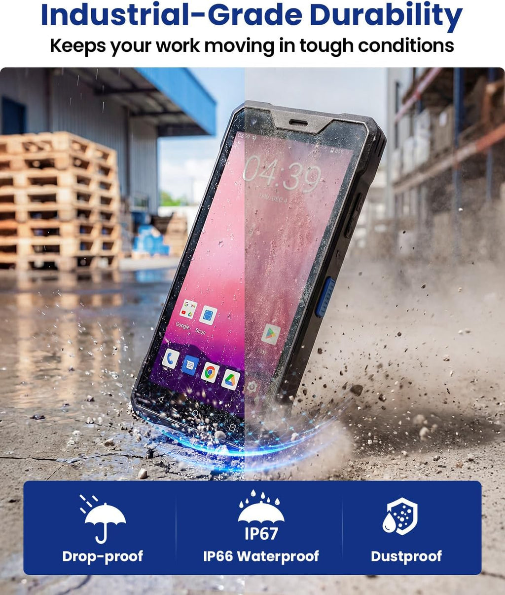 Eyoyo Wireless Android Barcode Scanner: Handheld 1D/2D/QR Code Scanner Mobile Computer, 5.5" Full Touchscreen, IP66 Rugged Android 12 PDA Warehouse Inventory Terminal with WiFi 5G, Bluetooth, GPS, NFC