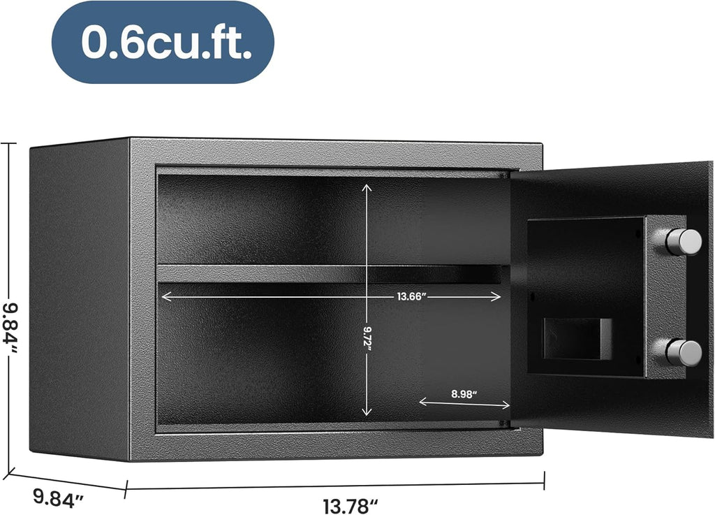 Locksworth Safe for Home, 0.6 Cubic Feet Safety Box, Lock Box for Money, Jewelry, Documents and Guns, Digital Security Safe for Office, Hotel and Personal Use, 13.8"W x 9.8"D x 9.8"H