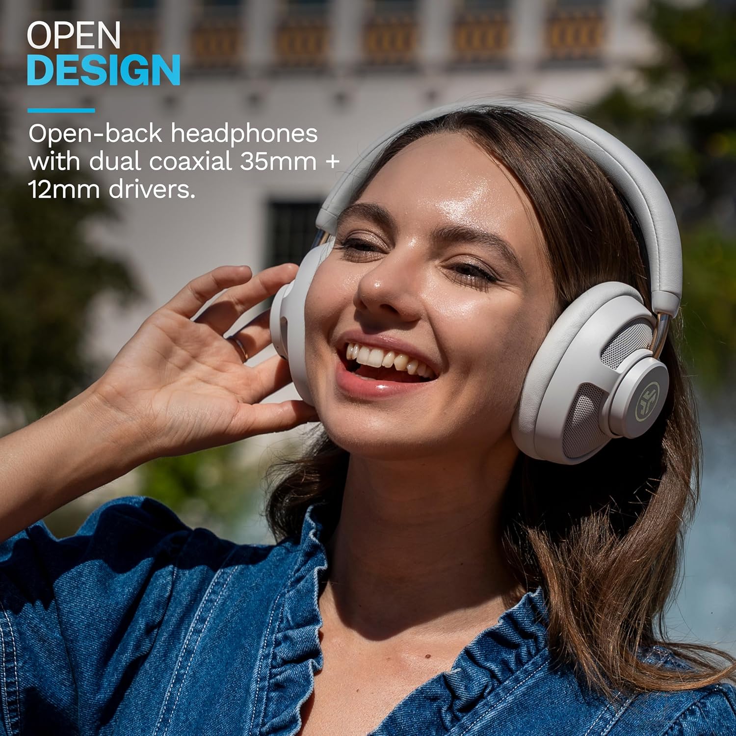 JLab JBuds Open Wireless Headphones – Open-Ear, Comfortable All-Day Fit, 24+ Hour Playtime, Immersive Sound, Bluetooth Headphones with App Control, White