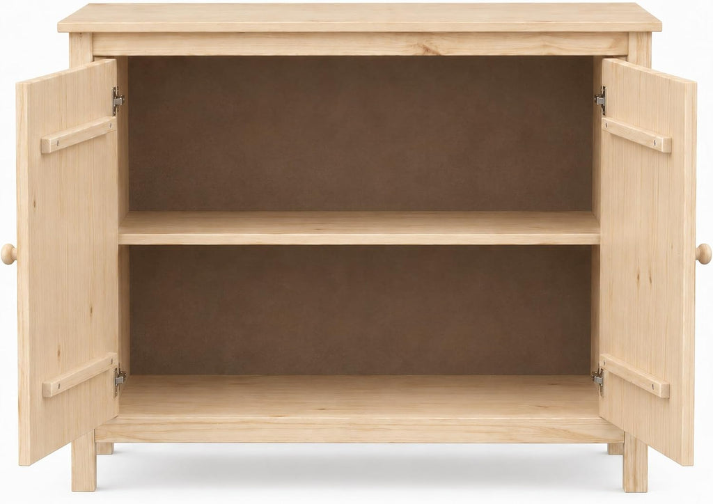 From the Tree Furniture 44" Wide Solid Pine Shaker Sideboard Buffet Cabinet — Natural Unfinished — 2 Doors Adjustable Shelf — No Drawer · Anti-Tip Included — Stain-Ready for Dining Room & Kitchen