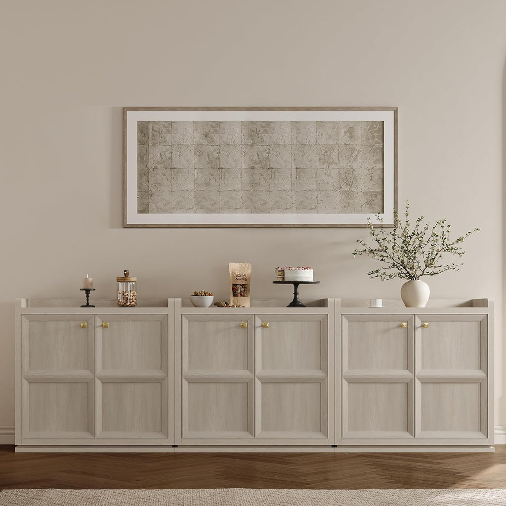 SICOTAS Buffet Cabinet with Storage 101" Sideboard Accent Storage Cabinet for Bedroom Dining Room Living Room Entryway with Doors & Shelves Modern Buffet Table with Golden Handle Credenza Side Board
