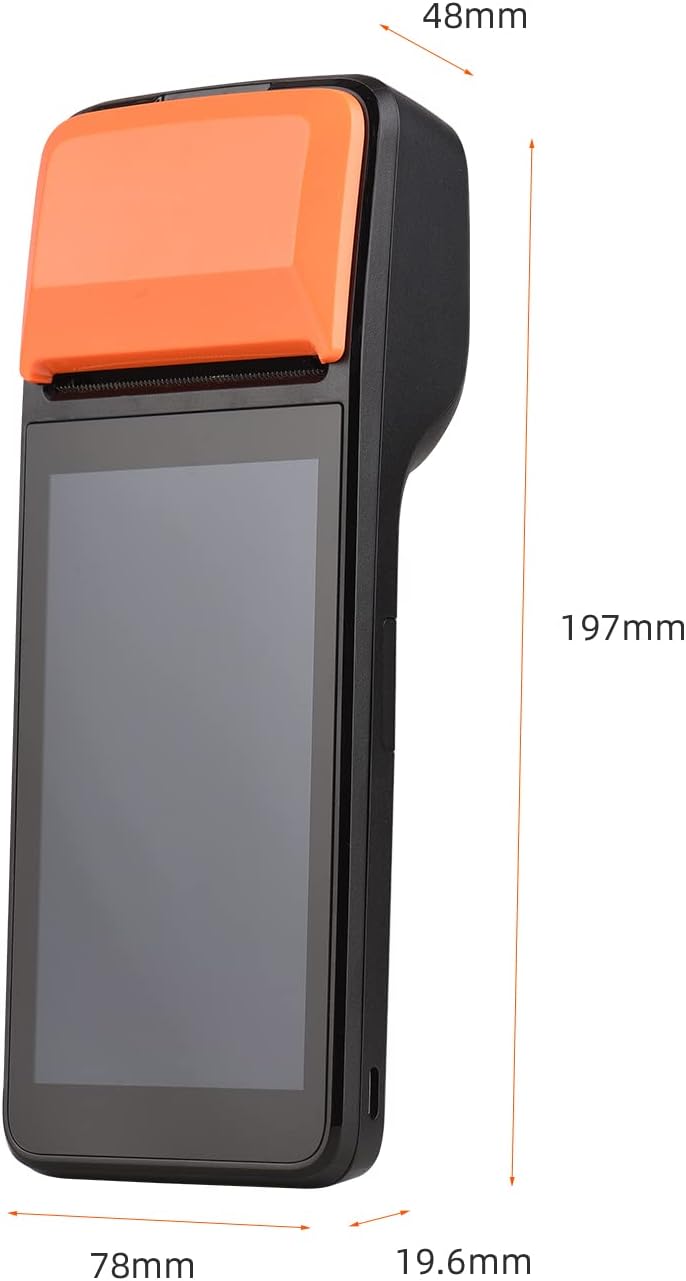 POS Receipt Printer, Handheld 3G PDA Terminal for Android 8.1 1D 2D Barcode Scanner, Support 3G BT WCDMA, with 5in Touchscreen, 58mm Width Thermal Label Printing for Supermarket Small Business