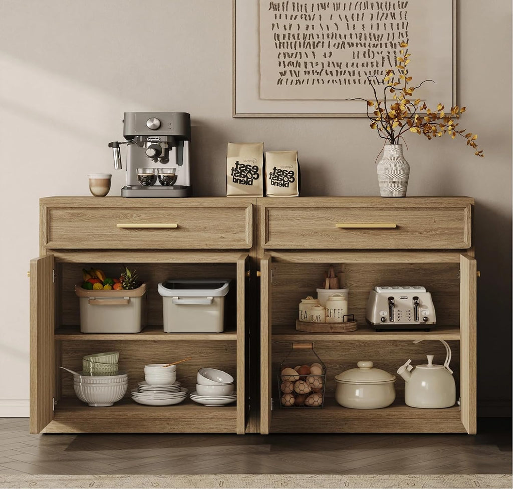 SICOTAS Buffet Cabinet with Storage Tall Modern Accent Storage Cabinet with Doors and Shelves 90 inch Wide Wooden Sideboard Credenza Buffets Console Table Coffee Bar for Kitchen Dining Living Room