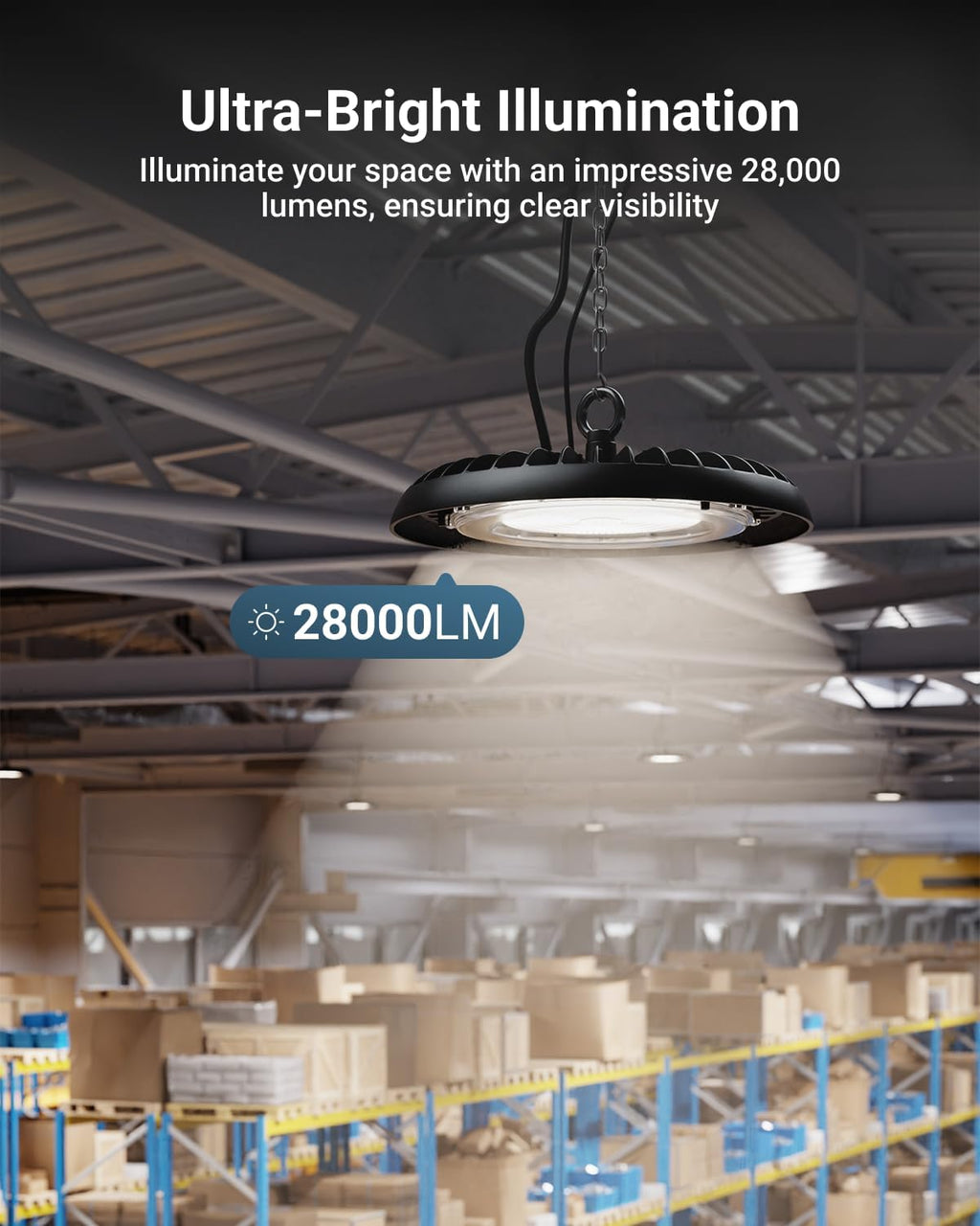 Sunco UFO LED High Bay Light, 200W, 28000 Lumens, 5000K Dimmable Ultra Bright Commercial Shop Lights for Warehouse, Factory, Workshop, Garage & Barn, Ceiling Mount, UL/DLC 2 Pack