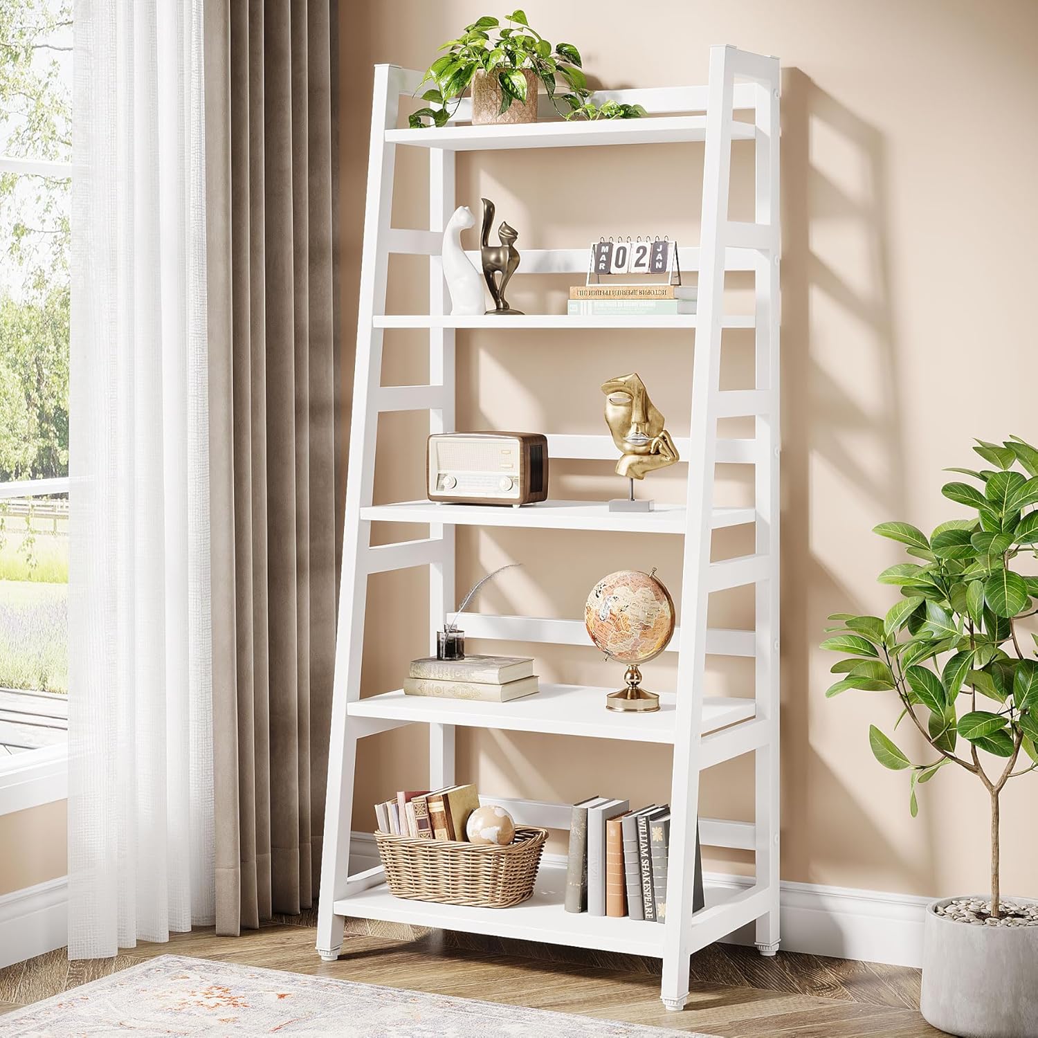 Tribesigns 5-Tier Bookshelf Modern Bookcase, 5 Shelf Ladder Shelf Book Storage Shelf Organizer for Living Room, Home Office (White)