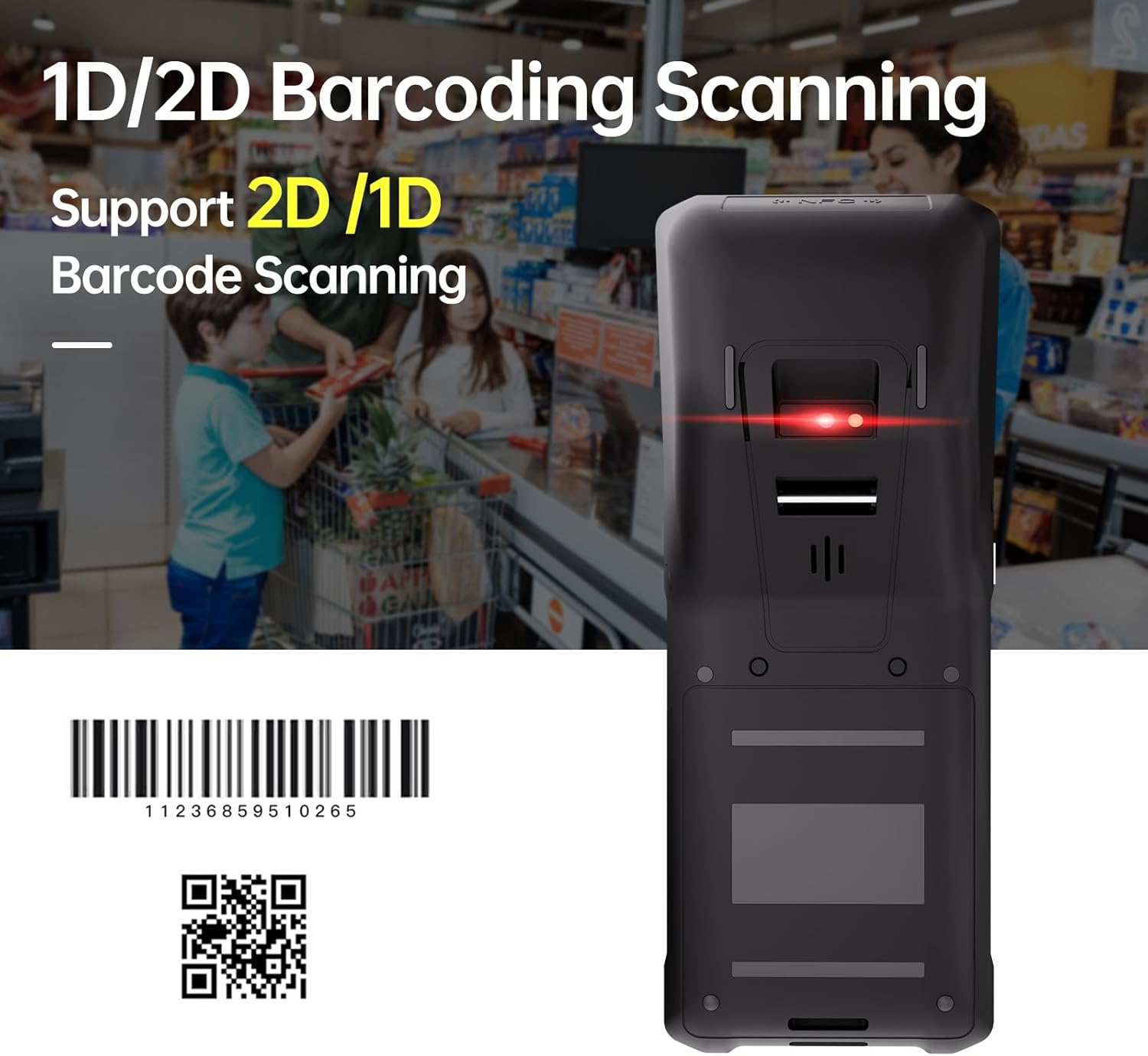Bisofice Android 11.0 Barcode Scanner 2D 1D Handheld POS Terminal 5.5-inch Touchscreen PDA Scanner 2MP Camera for Warehouse Inventory Logistics Retail POS System