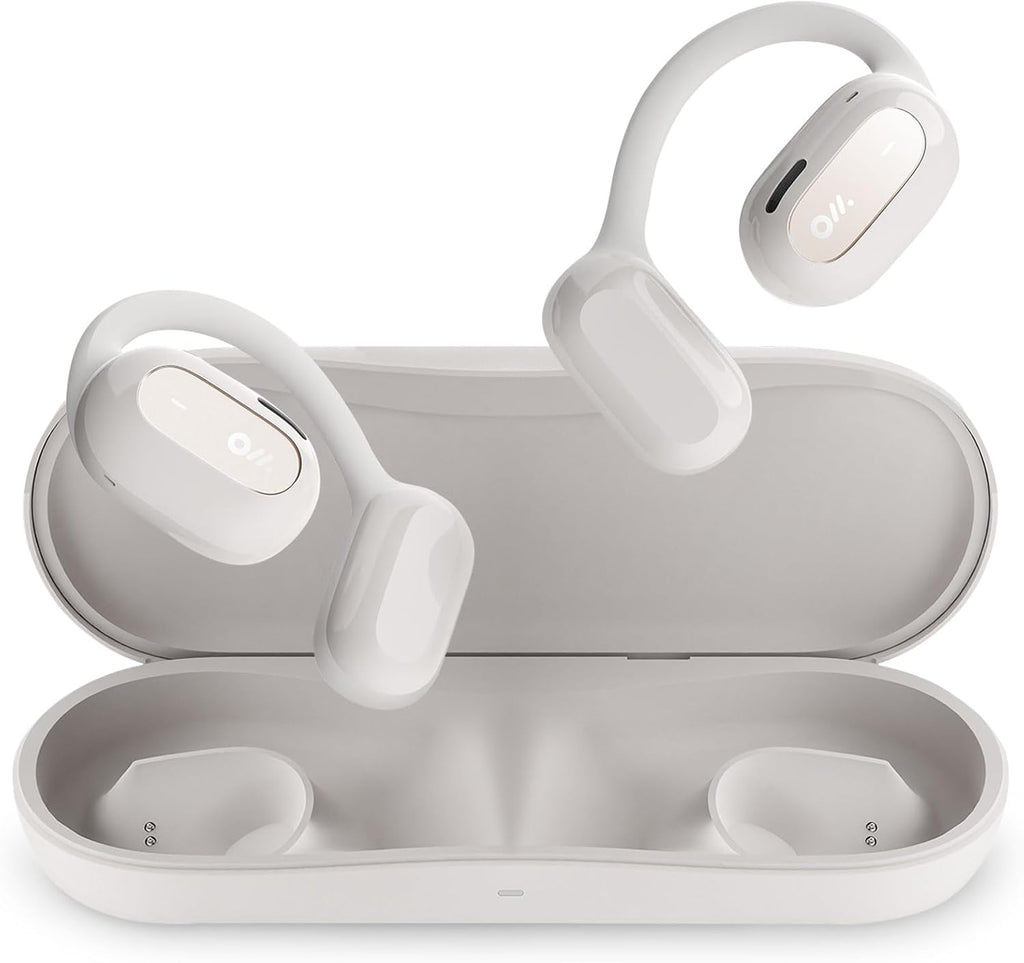 Oladance OWS2 Open Ear Wireless Headphones, Memory Titanium Frame, Virtual Bass 2.0, 16.5mm Drivers, 19H Battery, IPX4 Waterproof, Touch Controls, Bluetooth 5.3, Multi-Point Pairing (White)