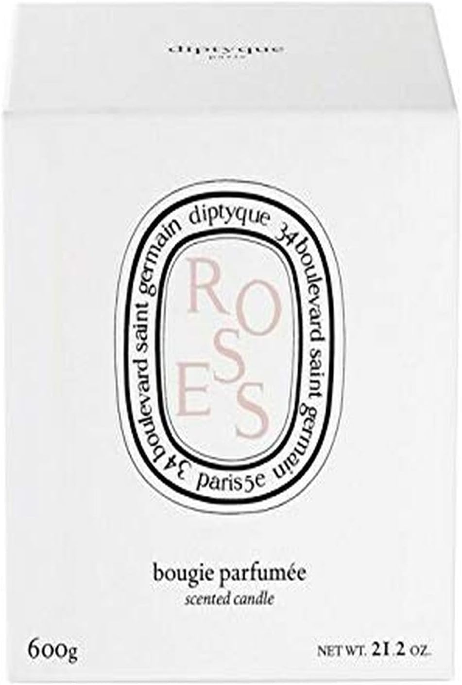 Diptyque Roses Candle 600g Porcelain jar Luxury Candle 100h Burn time 21.1 oz, Pink