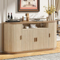 63" Sideboard Buffet Cabinet with Storage, Modern Fluted Accent Credenza with Sliding Doors, Drawers and Adjustable Shelves, Wood Coffee Bar Console Table for Kitchen, Living Room, Enrtyway (Oak)