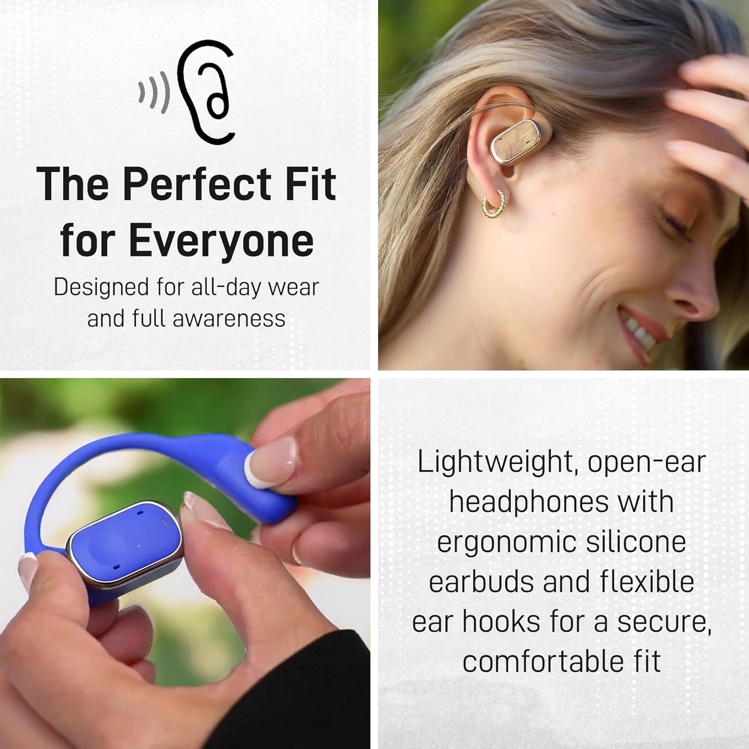 Groovz Open-Ear Plus True Wireless Headphones with Battery Display - Designed & Engineered in the USA - Multi-Point Pairing Bluetooth Open Ear Earbuds Compatible with Apple & Android - Carbon Fiber